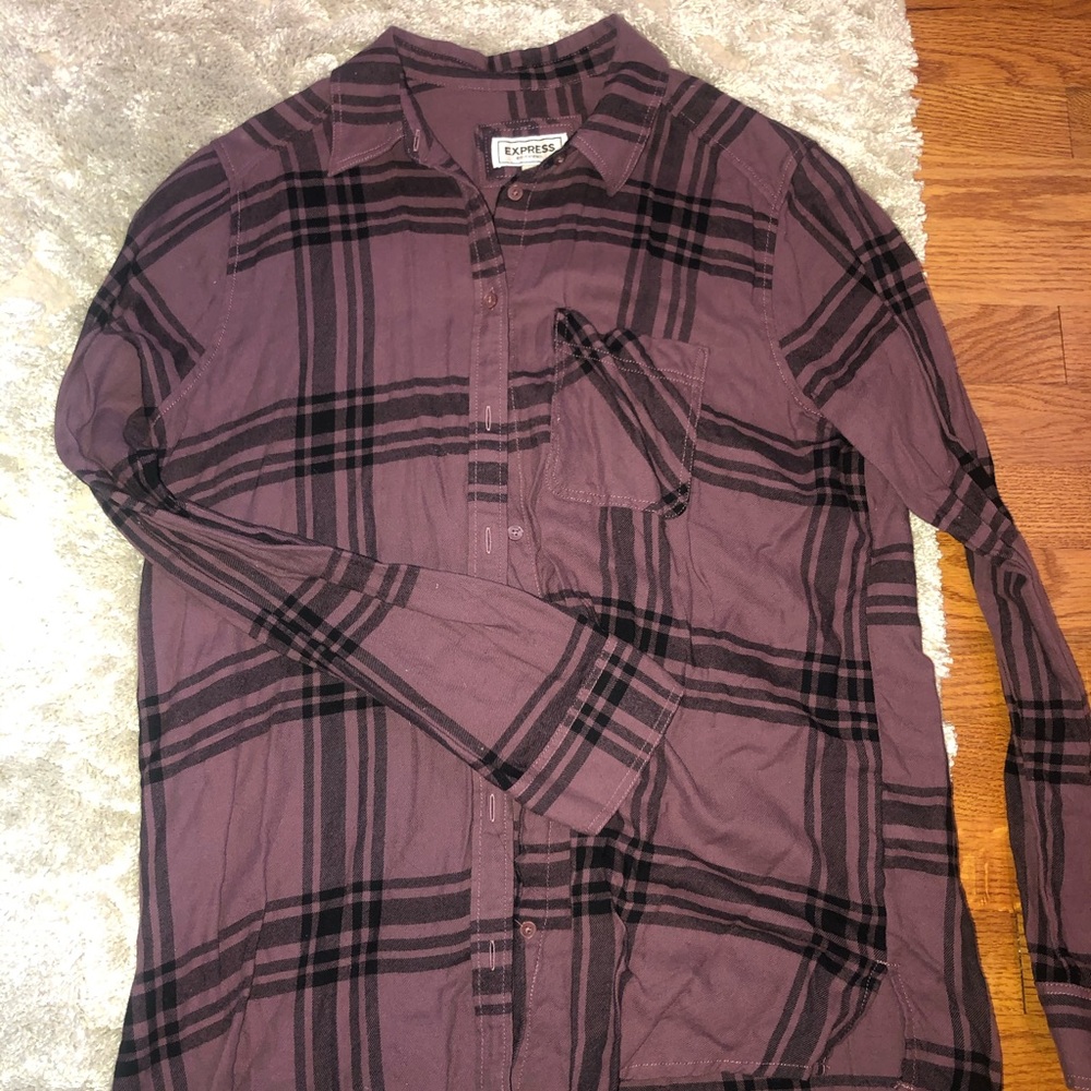 Express Mauve and Black Plaid Button Down Shirt